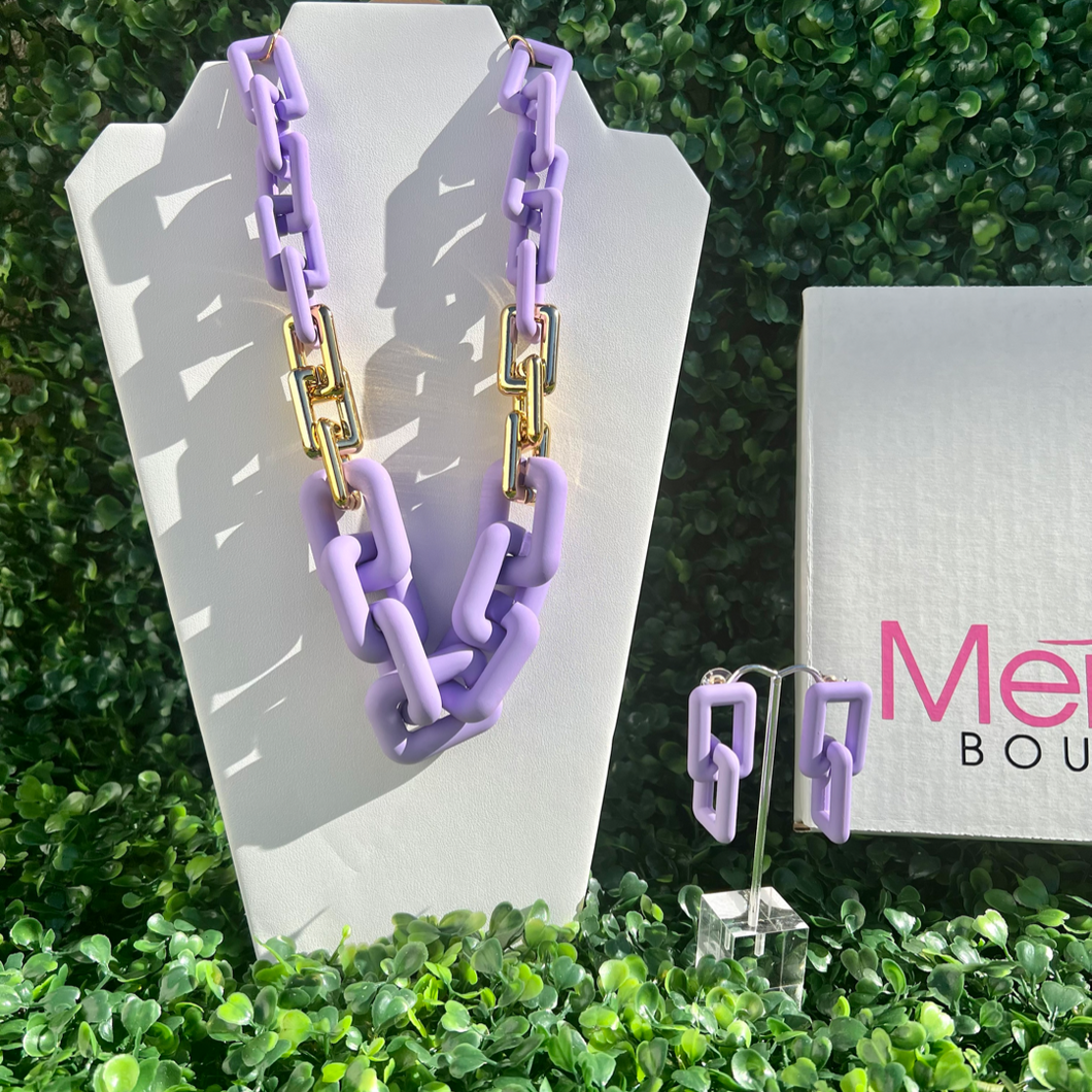 Lilac Bold Chain Necklace & Earrings Set