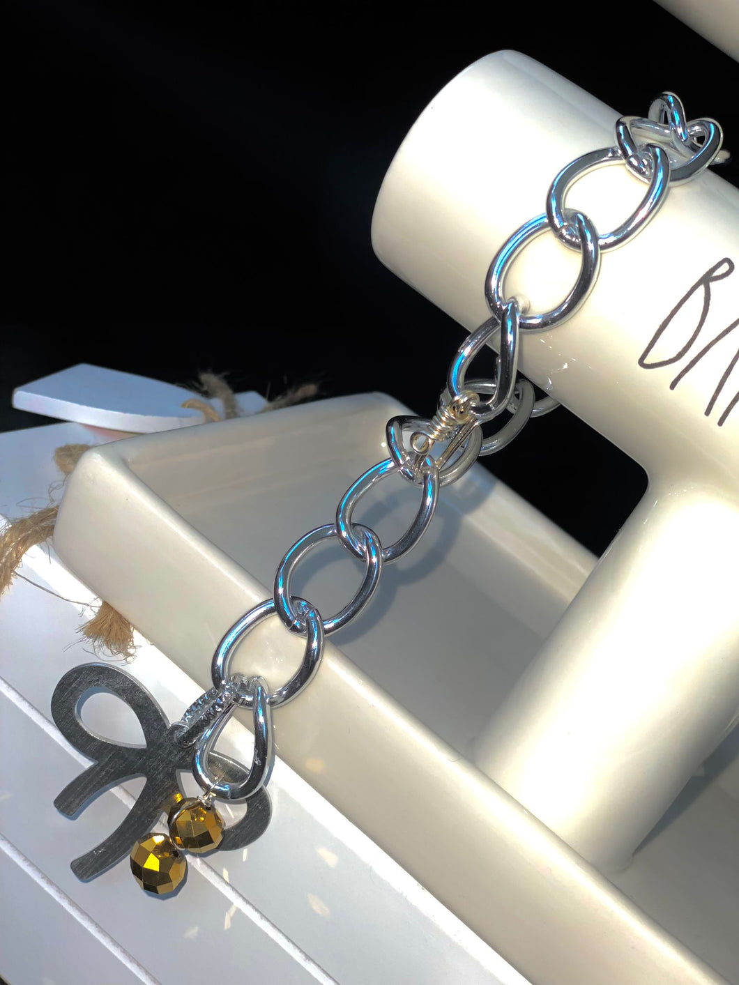 Silver Chain Bracelet with Ribbon Clasp